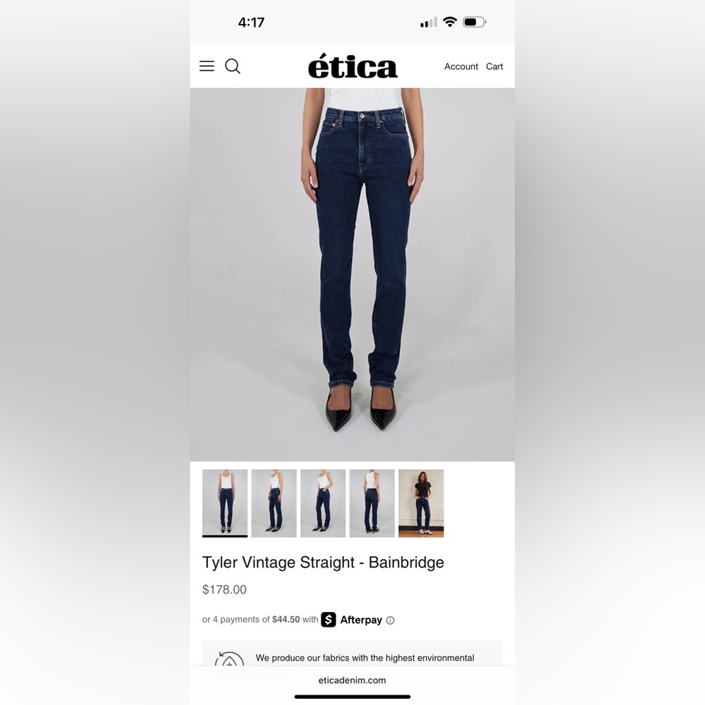 ETICA BLACK Straight Leg Jeans SIZE 1 Classic Fit Timeless Style